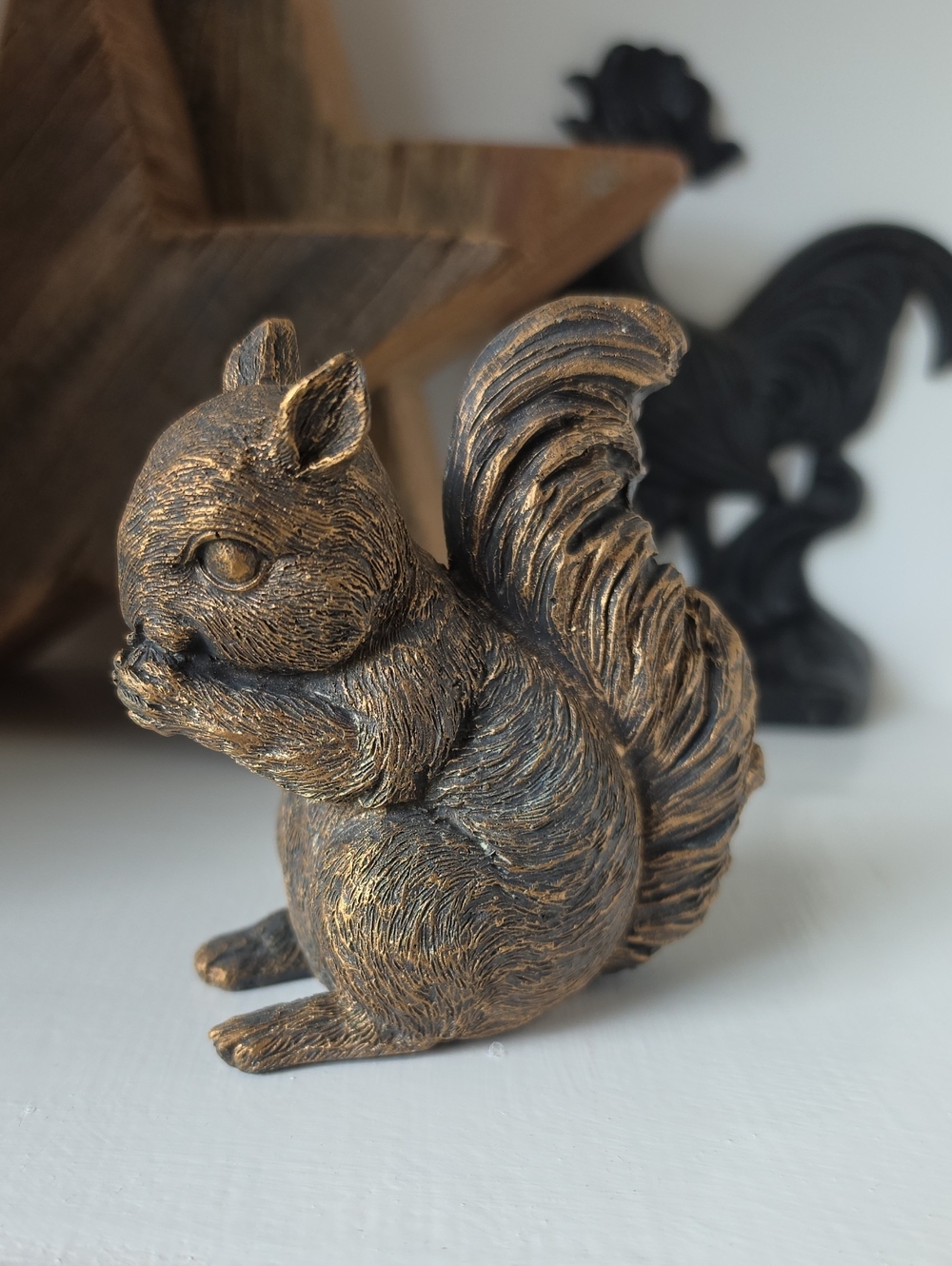 Antique Bronze Look Squirrel Figurine Decorative Accent